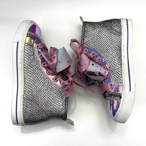 JoJo Siwa Purple Iridescent Mermaid Bow Lace Up Shoes High Top Sneakers Girl 2 - Picture 7 of 12